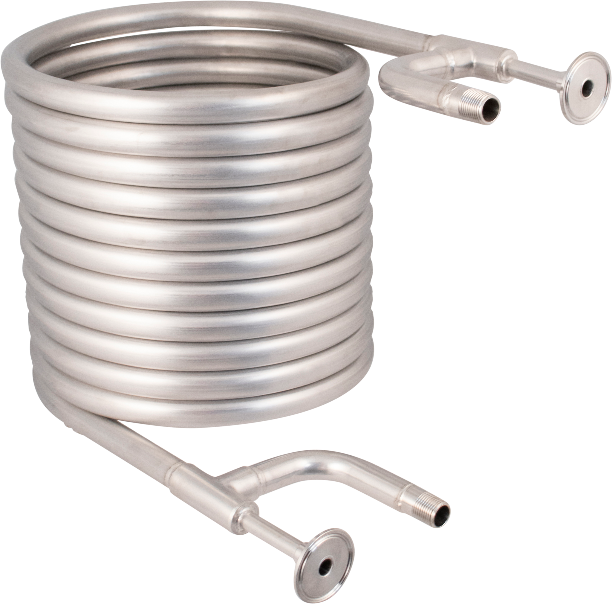 Convoluted counterflow chiller (1.5" Tri-clamp fittings, 1/2" BSP/NPT water hose connections)