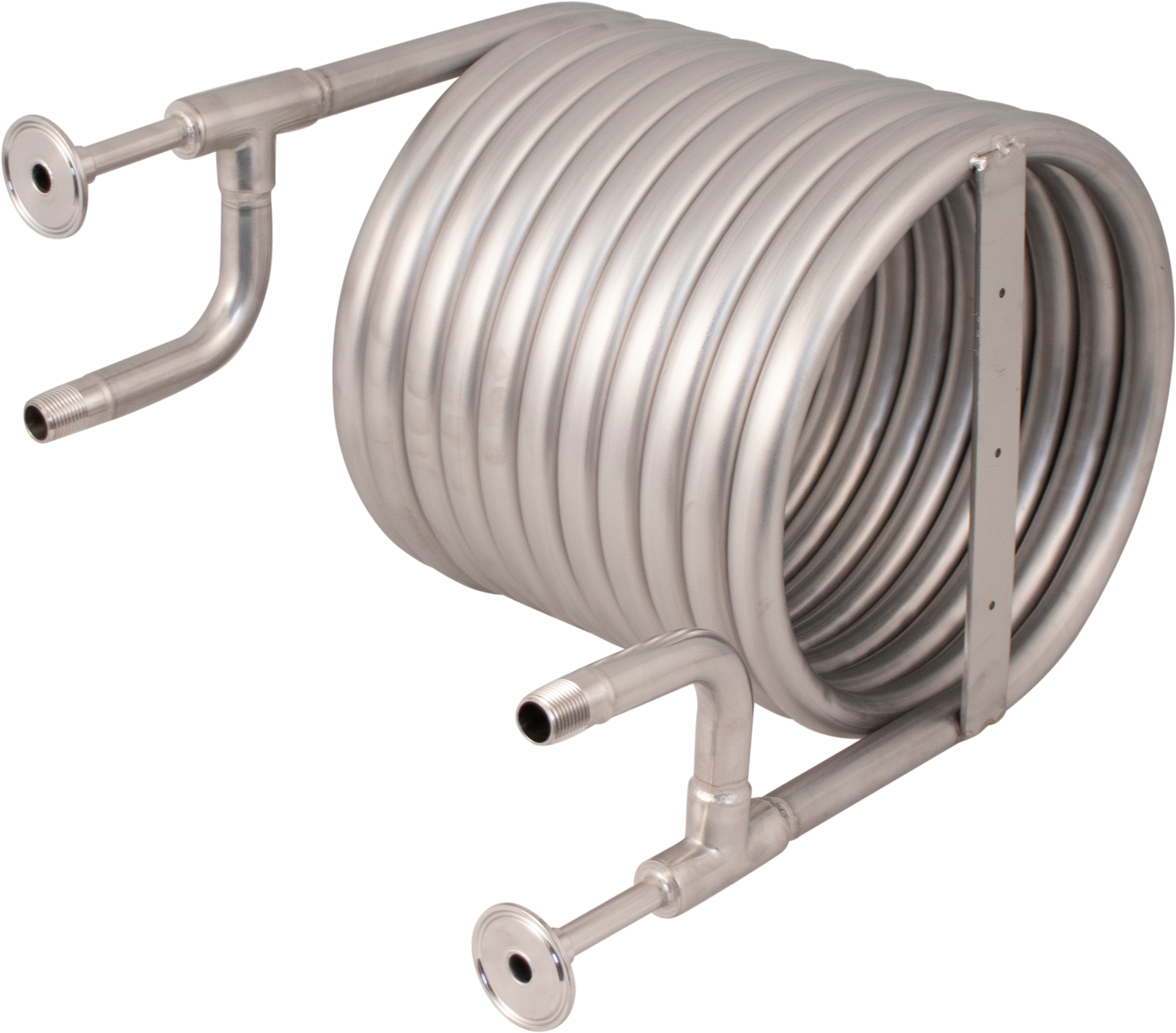 Convoluted counterflow chiller (1.5" Tri-clamp fittings, 1/2" BSP/NPT water hose connections)