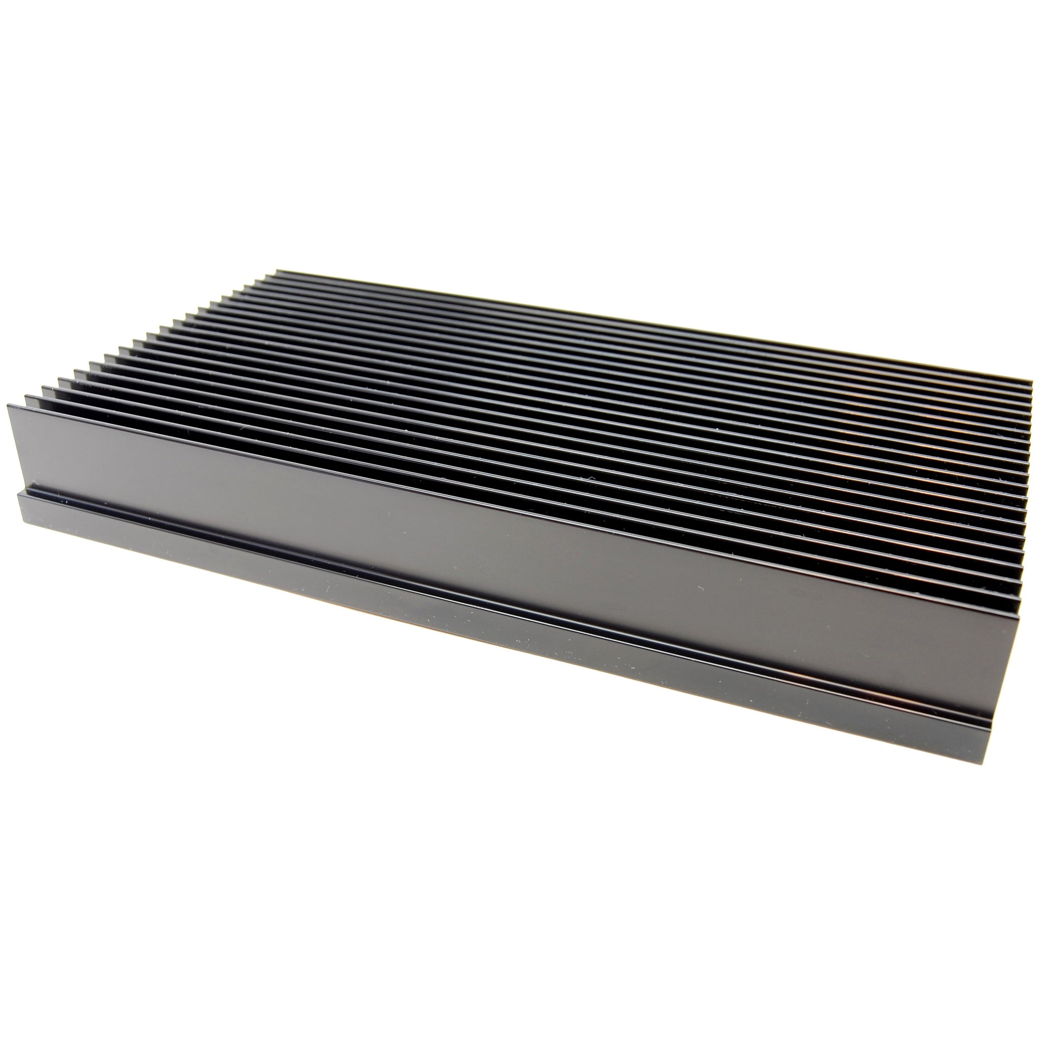Custom black anodized heat sink, 10" x 5.375" x 1.375"