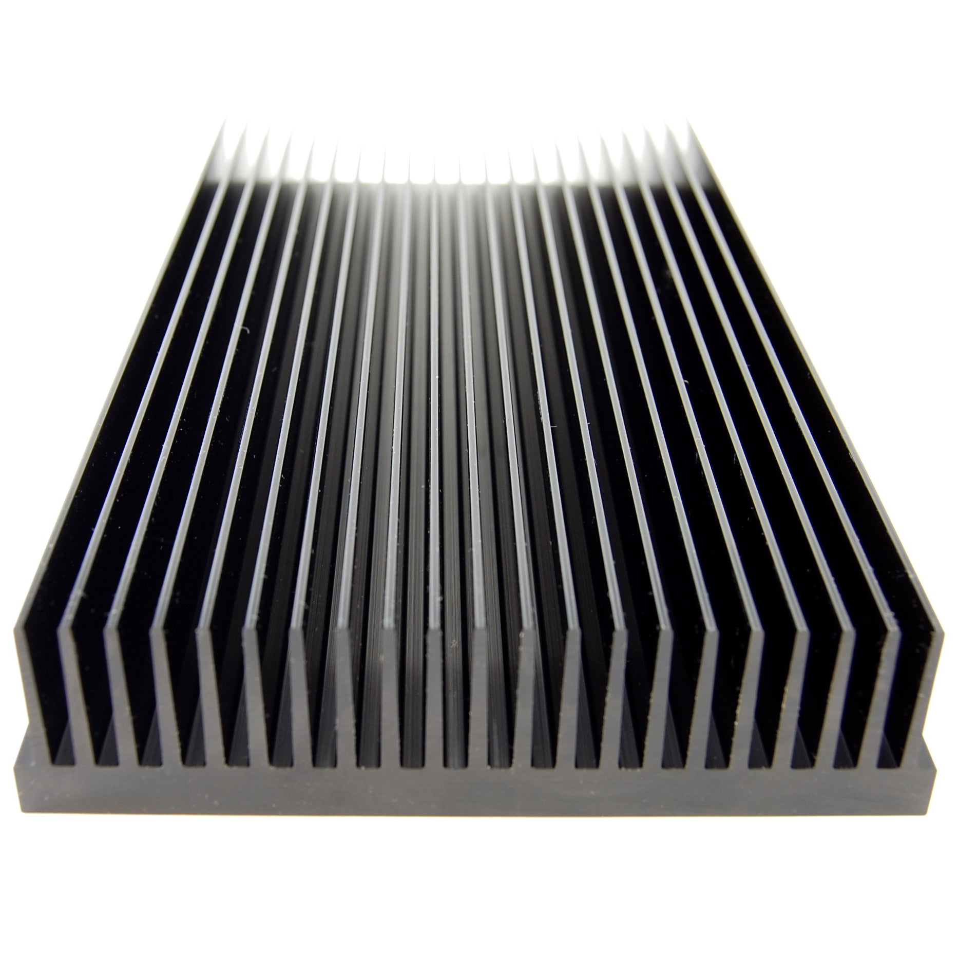 Custom black anodized heat sink, 10" x 5.375" x 1.375"
