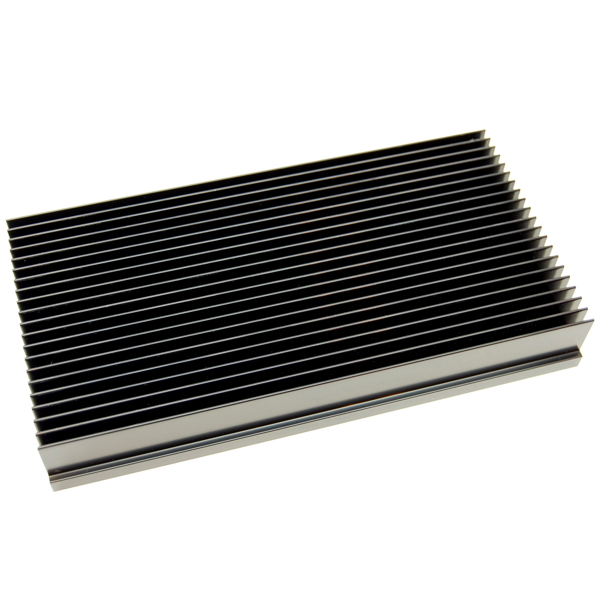 Custom black anodized heat sink, 10" x 5.375" x 1.375"