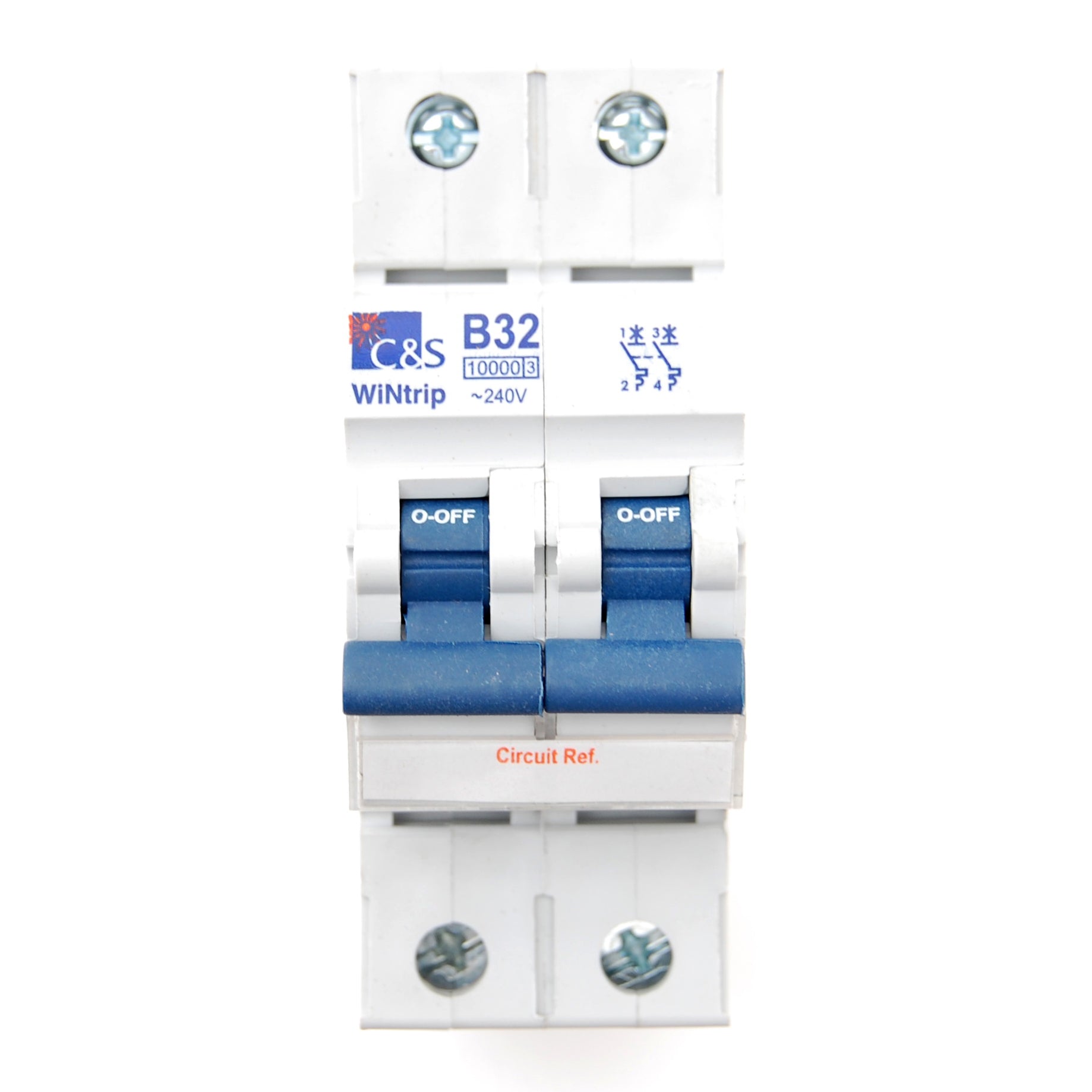 32A 2-pole breaker, DIN rail mount