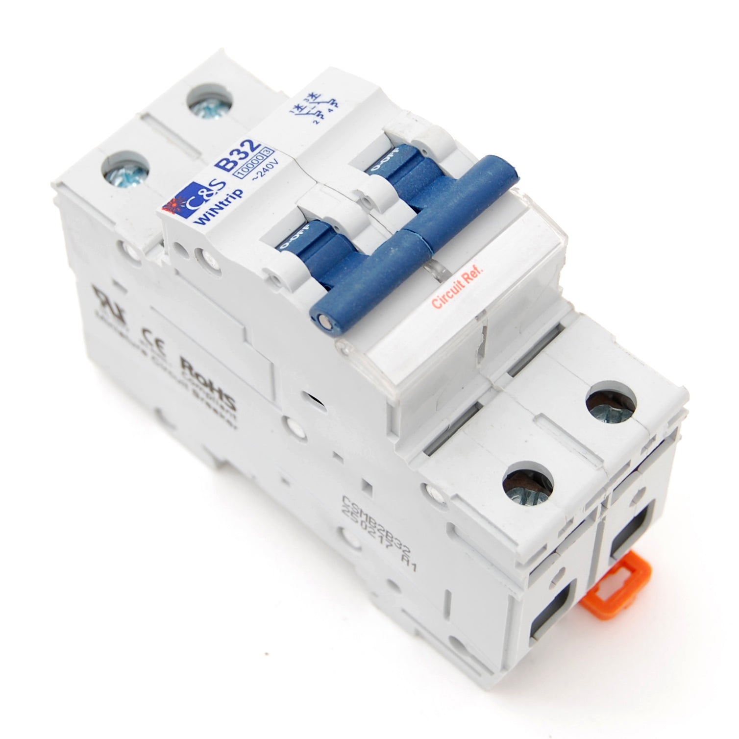 32A 2-pole breaker, DIN rail mount