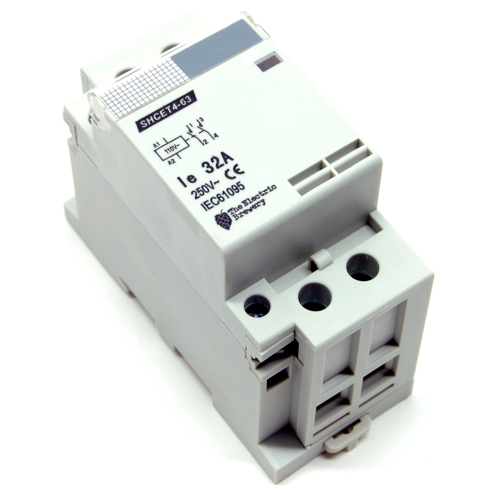 32A/250V DPST contactor, 110-120V AC coil, DIN rail mount