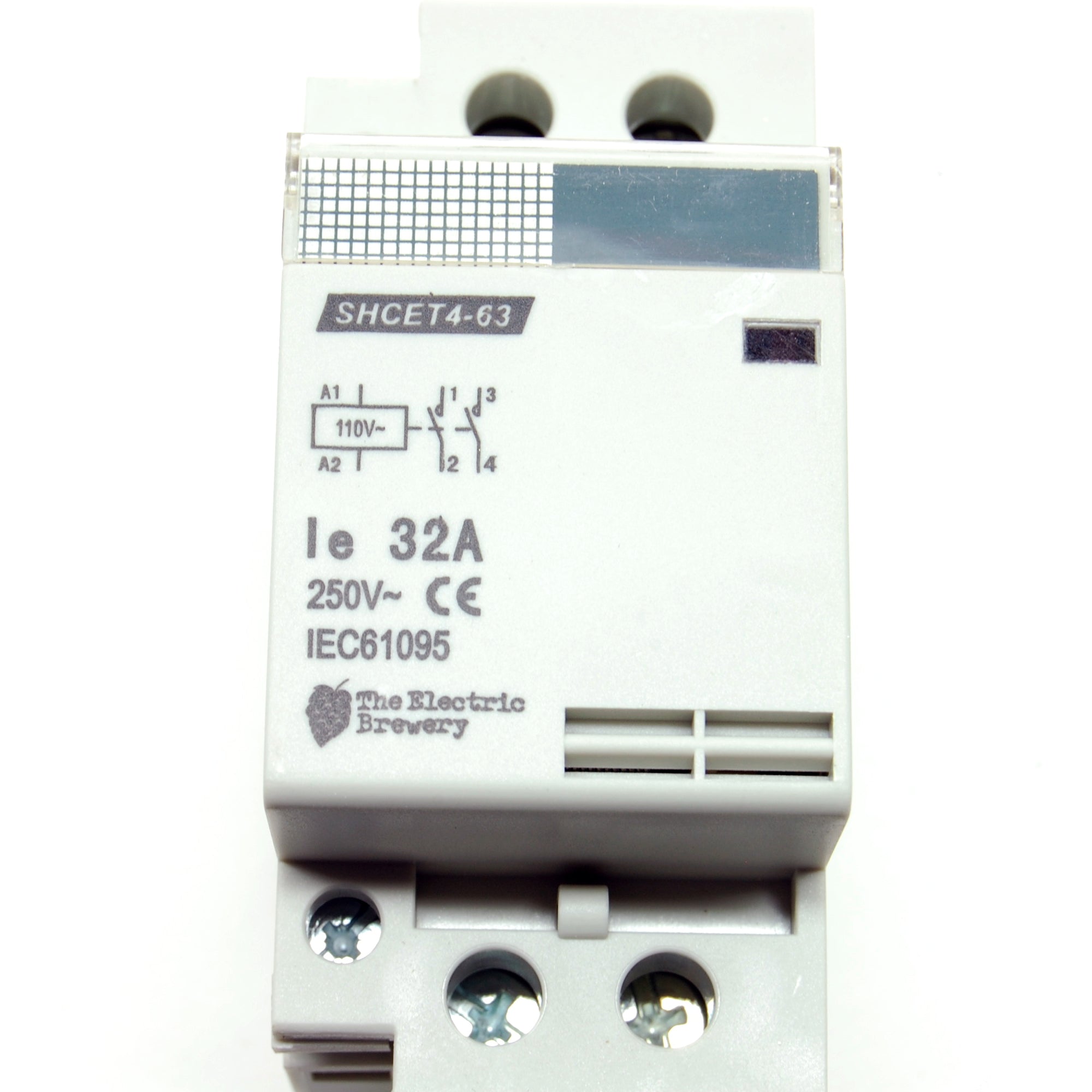 32A/250V DPST contactor, 110-120V AC coil, DIN rail mount