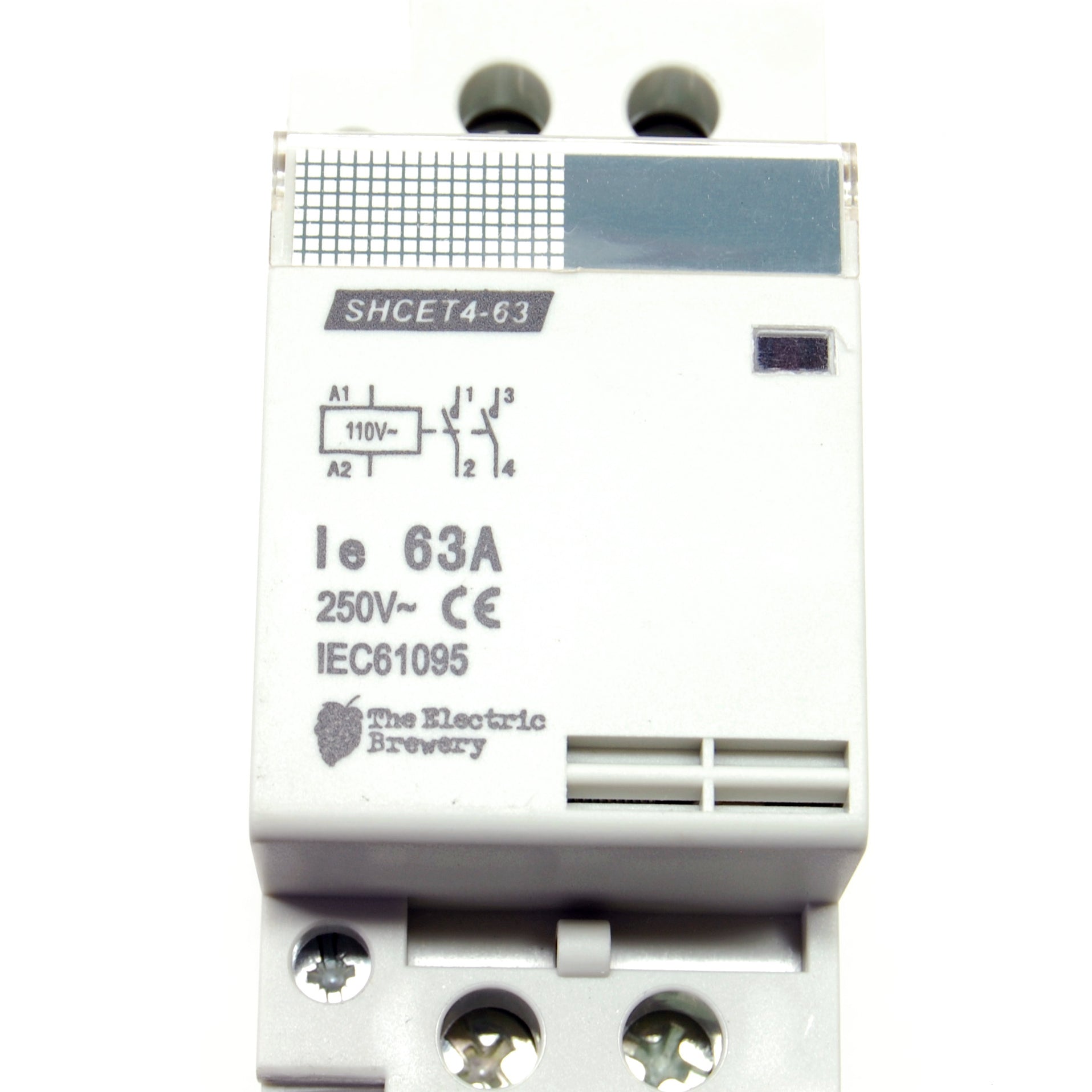 63A/250V DPST contactor, 110-120V AC coil, DIN rail mount