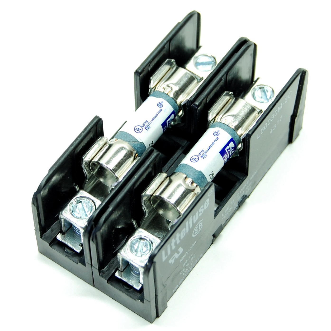 2-pole fuse holder for 10x38mm fuses, 30A 600V