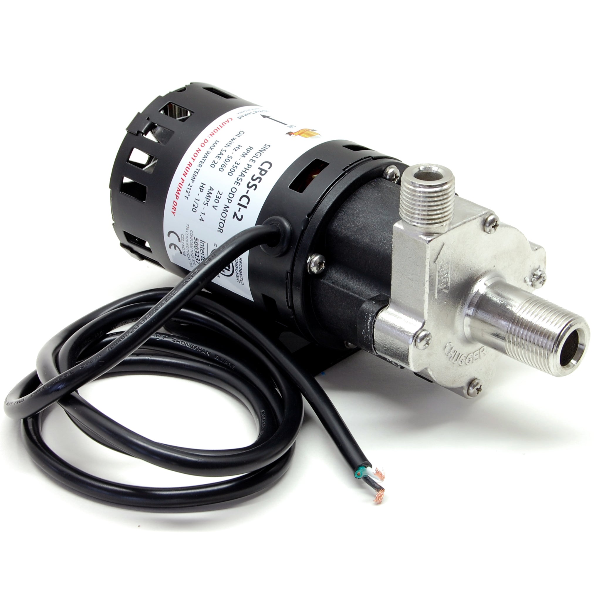 Chugger pump, stainless steel head, center inlet, 230V (CPSS-CI-2)