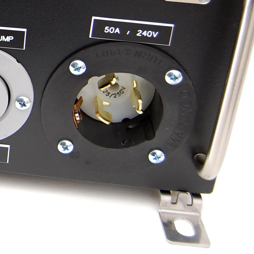 Locking grounded California-style male receptacle (125/250VAC, 50A)