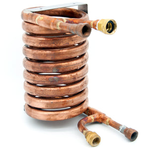Convoluted counterflow chiller (5/8" diameter inner tube, 1/2" NPT female fittings, water hose connections)