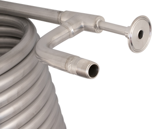 Convoluted counterflow chiller (1.5" Tri-clamp fittings, 1/2" BSP/NPT water hose connections)