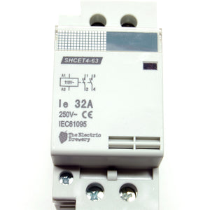 32A/250V DPST contactor, 110-120V AC coil, DIN rail mount