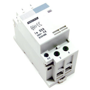 32A/250V DPST contactor, 220-240V AC coil, DIN rail mount