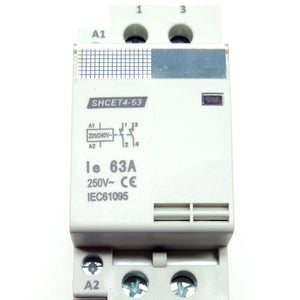 63A/250V DPST contactor, 220-240V AC coil, DIN rail mount
