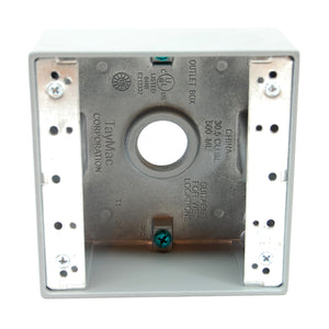 Weatherproof 2-gang outlet box with 3/4" NPT access holes